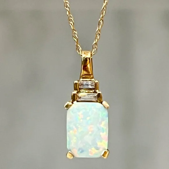 10K Yellow Gold Opal Octagon Pendant Necklace - Picture 7 of 16